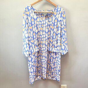 Anthropologie Maeve Knee Length Blue and Gold/Yellow Floral‎ Dress- Size L